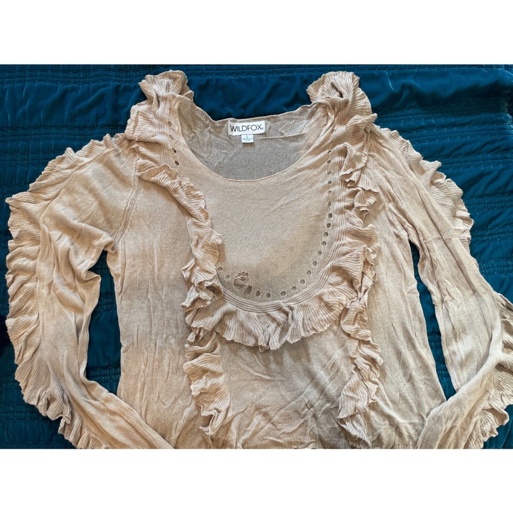 Wildfox‎ Beige Ruffle Knit Open Front Cardigan Sweater Top L